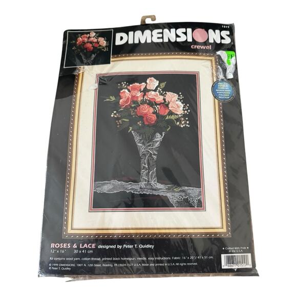 Dimensions Other - VTG 1999 Dimensions ROSES & LACE In Vase Crewel Embroidery Kit #1519 12” x 16"